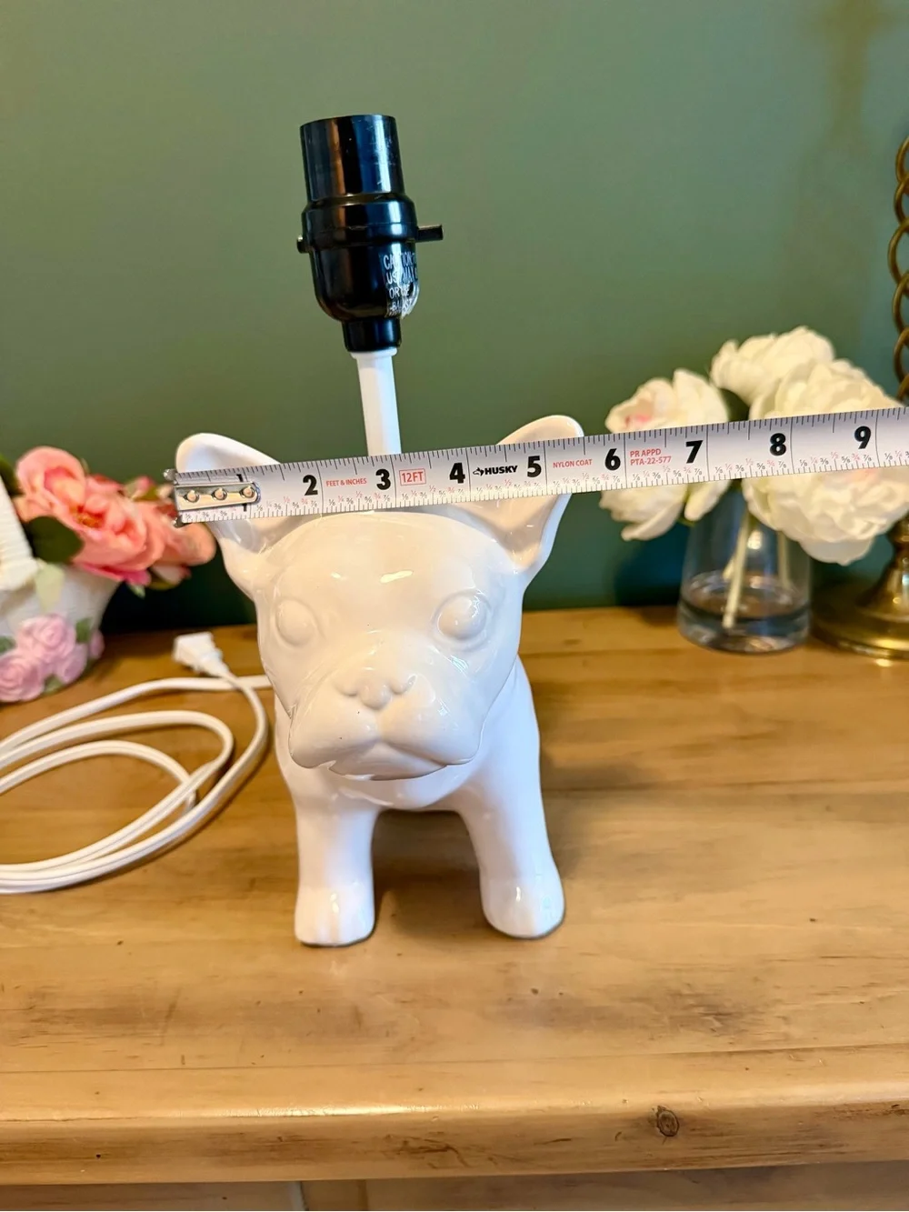 French Bulldog Ceramic Table Lamp White Frenchie Dog Lamp Base 12”
